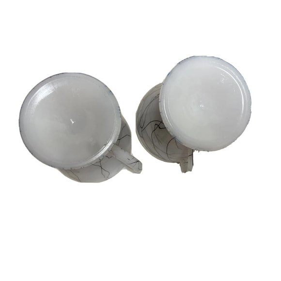 Vintage MCM Creamer And Sugar Hazel Atlas Drizzle White Glass Black - Picture 5 of 6